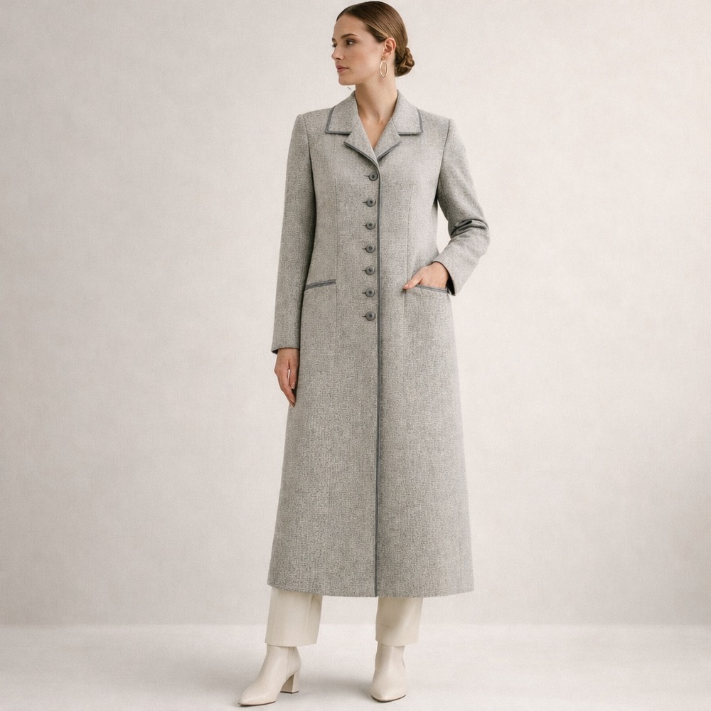 WEILL Paris Vintage Virgin Wool Micro Plaid Tailored Long Coat Made in France 38